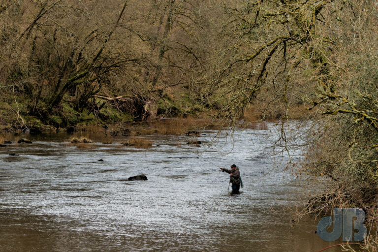 Flyfisher on the River Usk between Trallong and Penpont, South Wales