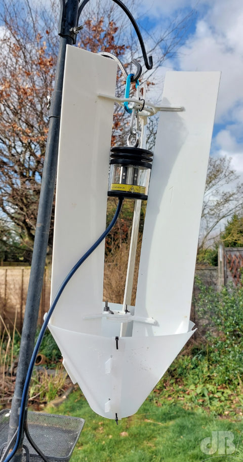 Moth trap setup with the LepiLED in place showing vanes and funnel