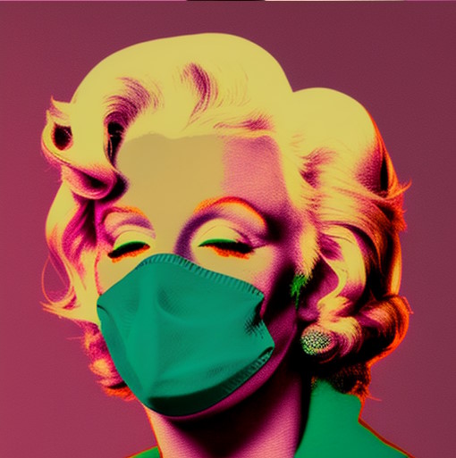 AI image of masked Marilyn Monroe in the style of Andy Warhol