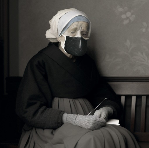 AI Whistler's Mother in a face mask