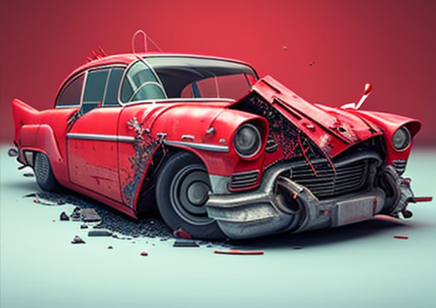 MidJourney AI generated image of a red car crash