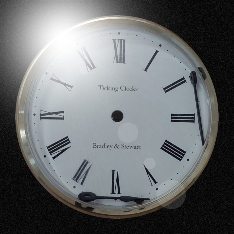 Artwork for Ticking Clocks song showing a clock with broken hands